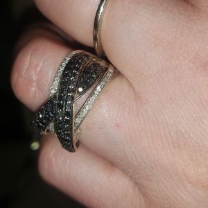 Black and white diamond ring in one 925 sterling silver